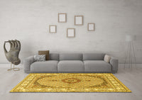 Machine Washable Medallion Yellow Traditional Rug, wshtr3511yw