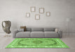 Machine Washable Medallion Green Traditional Area Rugs in a Living Room,, wshtr3511grn