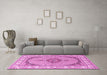 Machine Washable Medallion Pink Traditional Rug in a Living Room, wshtr3511pnk