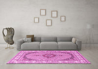 Machine Washable Medallion Pink Traditional Rug, wshtr3511pnk