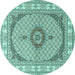 Round Medallion Turquoise Traditional Rug, tr3511turq