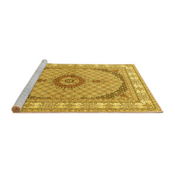 Sideview of Machine Washable Medallion Yellow Traditional Rug, wshtr3511yw