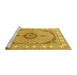 Sideview of Machine Washable Medallion Yellow Traditional Rug, wshtr3511yw