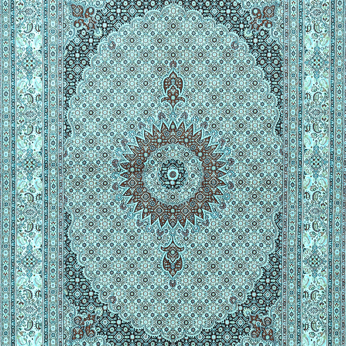 Machine Washable Medallion Light Blue Traditional Rug, wshtr3511lblu