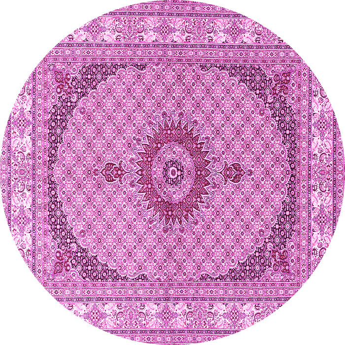 Round Machine Washable Medallion Pink Traditional Rug, wshtr3511pnk