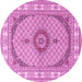 Round Machine Washable Medallion Pink Traditional Rug, wshtr3511pnk