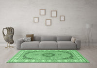 Machine Washable Medallion Emerald Green Traditional Rug, wshtr3511emgrn