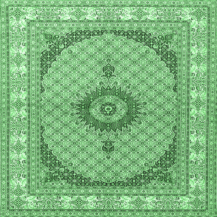 Square Machine Washable Medallion Emerald Green Traditional Area Rugs, wshtr3511emgrn