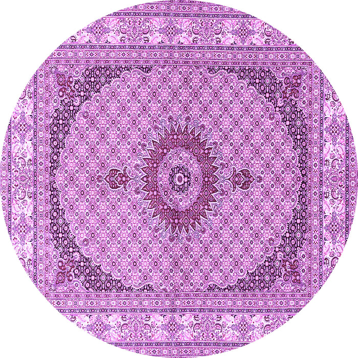 Round Machine Washable Medallion Purple Traditional Area Rugs, wshtr3511pur