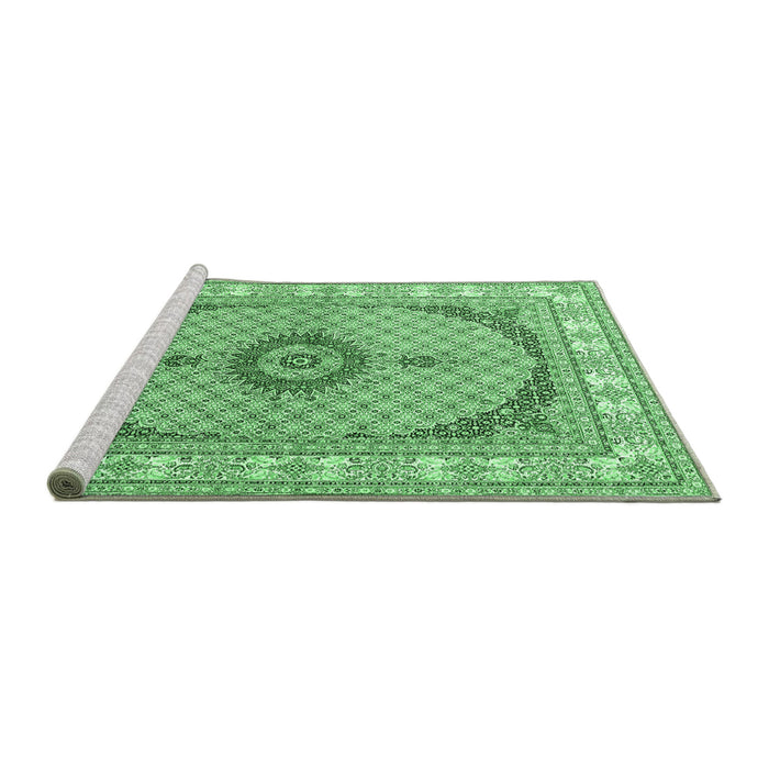 Sideview of Machine Washable Medallion Emerald Green Traditional Area Rugs, wshtr3511emgrn