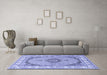 Machine Washable Medallion Blue Traditional Rug in a Living Room, wshtr3511blu