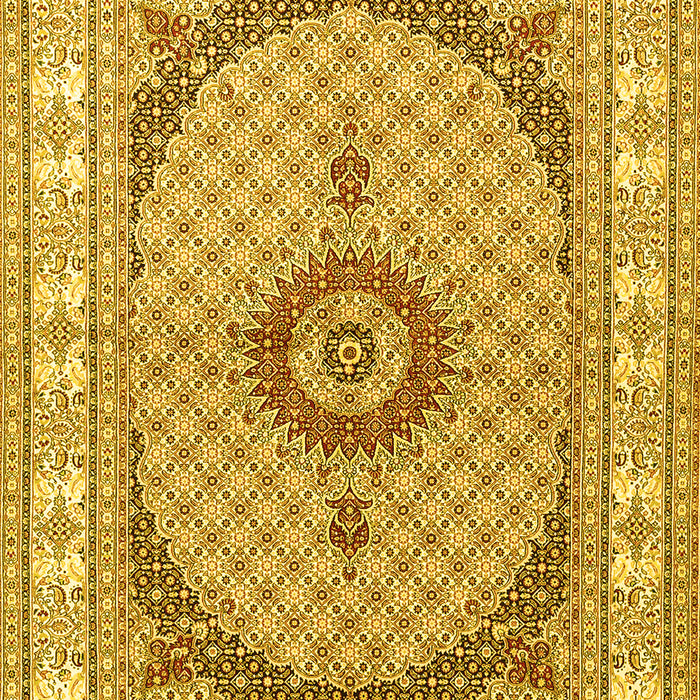 Machine Washable Medallion Yellow Traditional Rug, wshtr3511yw