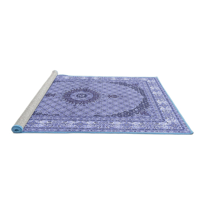 Sideview of Machine Washable Medallion Blue Traditional Rug, wshtr3511blu