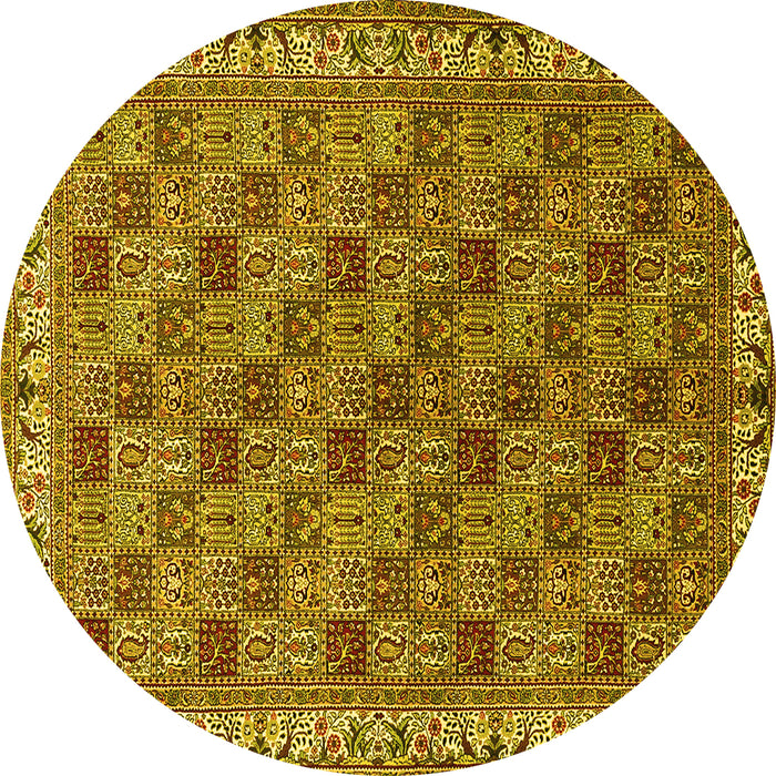 Round Machine Washable Persian Yellow Traditional Rug, wshtr3512yw