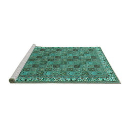 Sideview of Machine Washable Persian Turquoise Traditional Area Rugs, wshtr3512turq