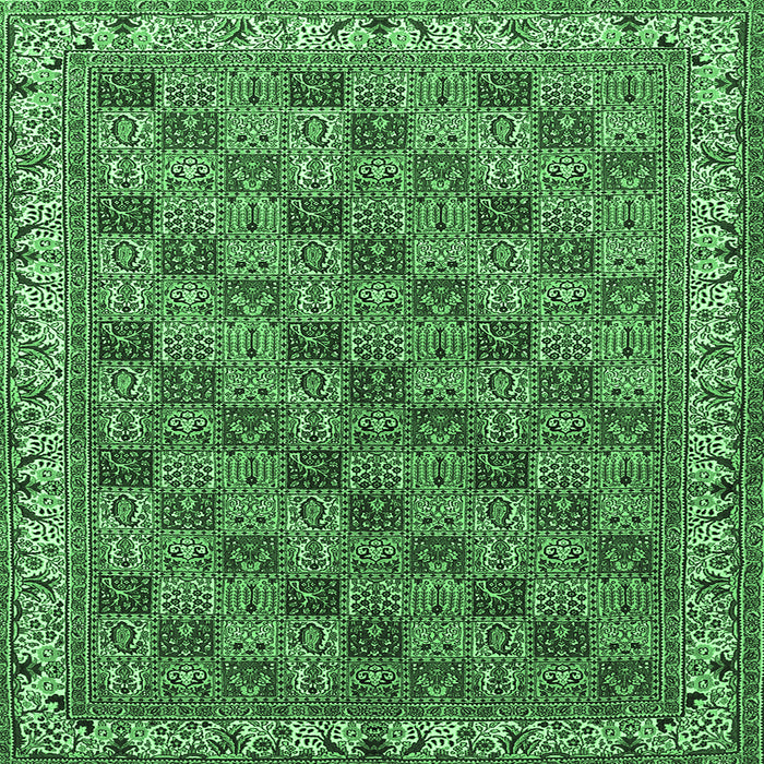 Square Machine Washable Persian Emerald Green Traditional Area Rugs, wshtr3512emgrn