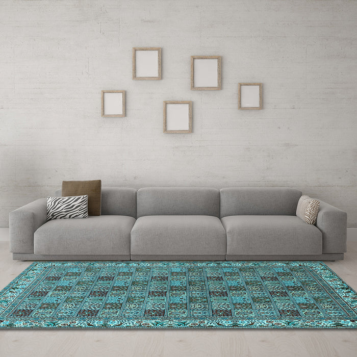 Machine Washable Persian Light Blue Traditional Rug in a Living Room, wshtr3512lblu