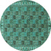 Round Machine Washable Persian Turquoise Traditional Area Rugs, wshtr3512turq