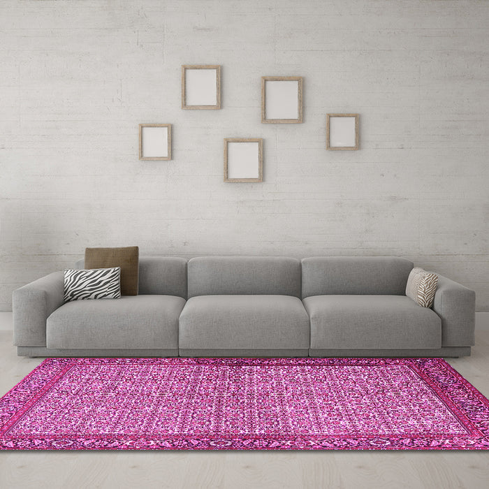 Machine Washable Persian Pink Traditional Rug in a Living Room, wshtr3513pnk