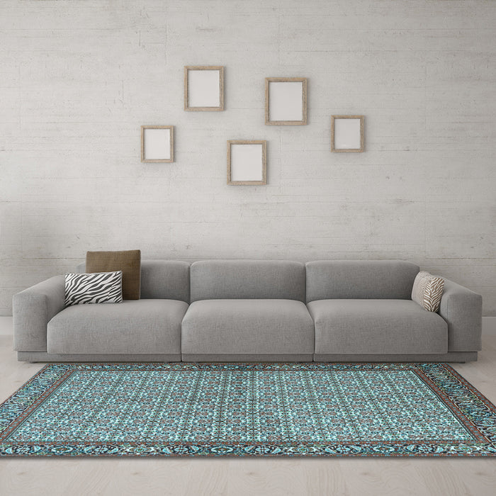 Machine Washable Persian Light Blue Traditional Rug in a Living Room, wshtr3513lblu