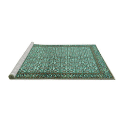 Sideview of Machine Washable Persian Turquoise Traditional Area Rugs, wshtr3513turq