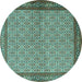 Round Machine Washable Persian Turquoise Traditional Area Rugs, wshtr3513turq