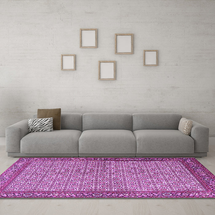 Machine Washable Persian Purple Traditional Area Rugs in a Living Room, wshtr3513pur