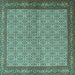 Square Machine Washable Persian Turquoise Traditional Area Rugs, wshtr3513turq