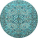 Round Animal Light Blue Traditional Rug, tr3514lblu