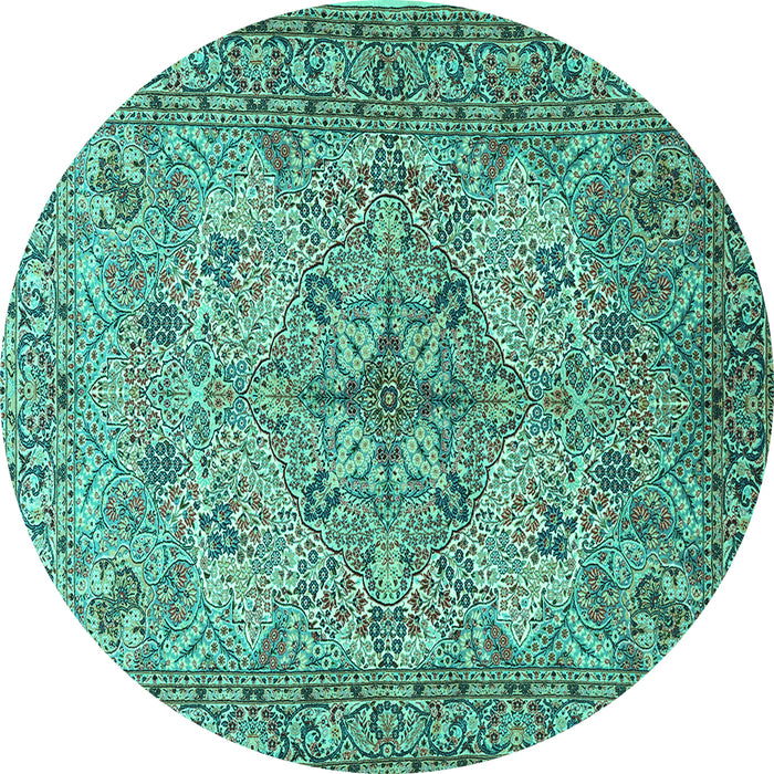 Round Animal Turquoise Traditional Rug, tr3514turq