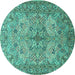 Round Animal Turquoise Traditional Rug, tr3514turq