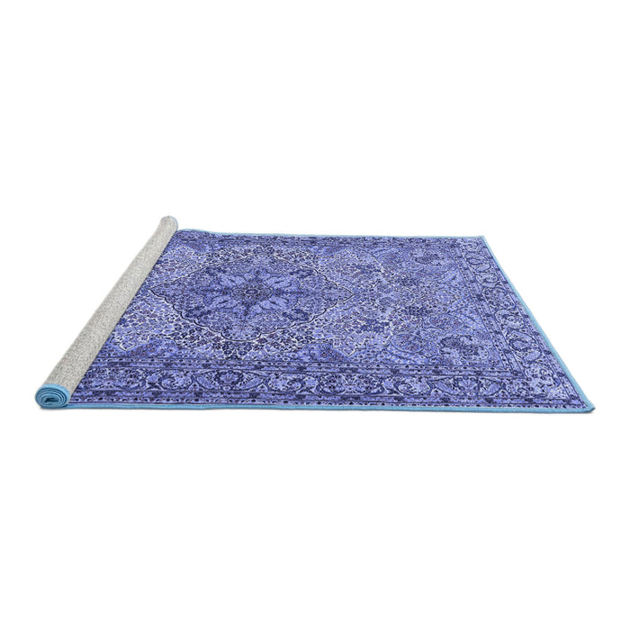 Sideview of Machine Washable Animal Blue Traditional Rug, wshtr3514blu