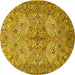 Round Animal Yellow Traditional Rug, tr3514yw