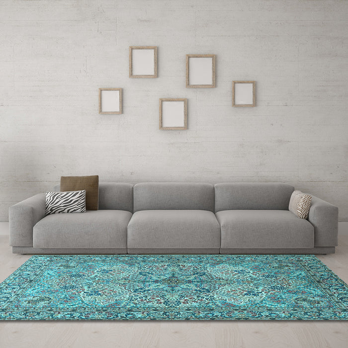 Machine Washable Animal Light Blue Traditional Rug in a Living Room, wshtr3514lblu