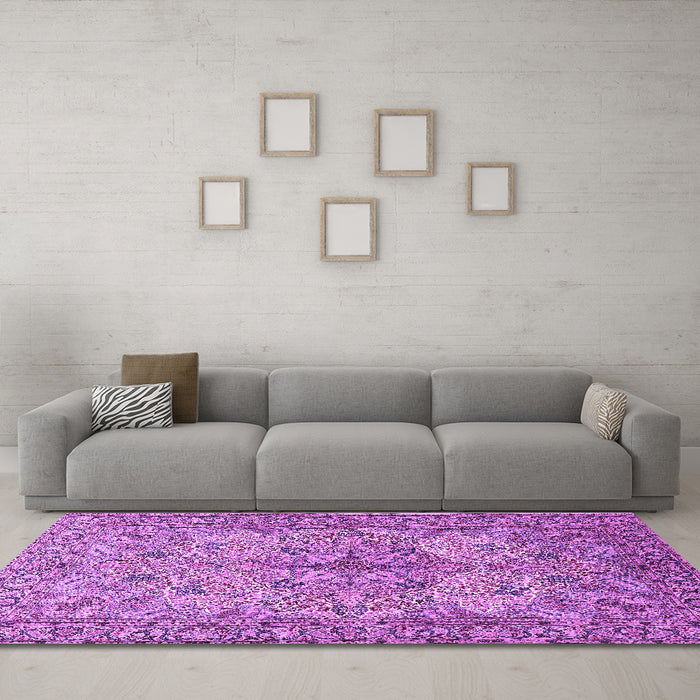Machine Washable Animal Purple Traditional Area Rugs in a Living Room, wshtr3514pur
