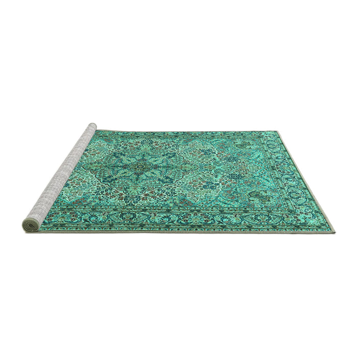 Sideview of Machine Washable Animal Turquoise Traditional Area Rugs, wshtr3514turq