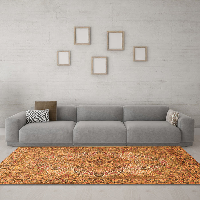 Machine Washable Animal Orange Traditional Area Rugs in a Living Room, wshtr3514org