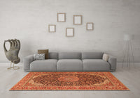 Machine Washable Medallion Orange Traditional Rug, wshtr3515org