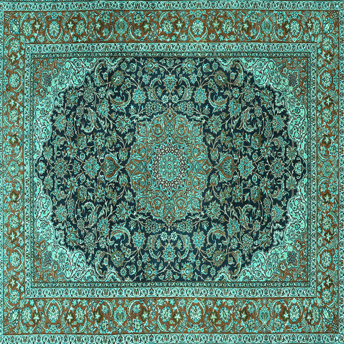 Square Machine Washable Medallion Turquoise Traditional Area Rugs, wshtr3515turq