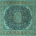 Square Machine Washable Medallion Turquoise Traditional Area Rugs, wshtr3515turq