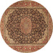 Round Medallion Brown Traditional Rug, tr3515brn