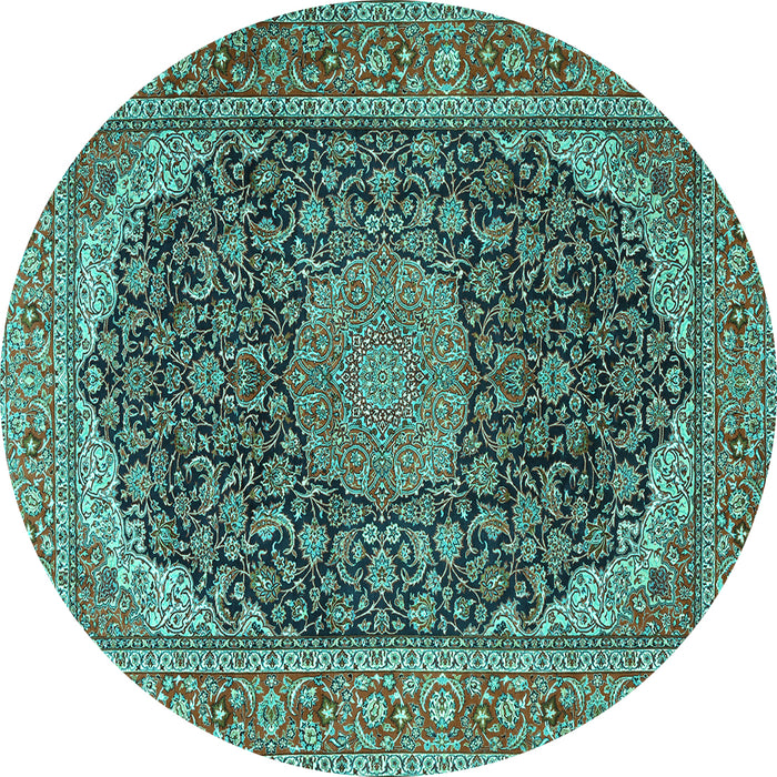 Round Medallion Turquoise Traditional Rug, tr3515turq
