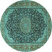 Round Medallion Turquoise Traditional Rug, tr3515turq