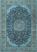 Machine Washable Medallion Light Blue Traditional Rug, wshtr3515lblu