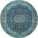 Round Machine Washable Medallion Light Blue Traditional Rug, wshtr3515lblu