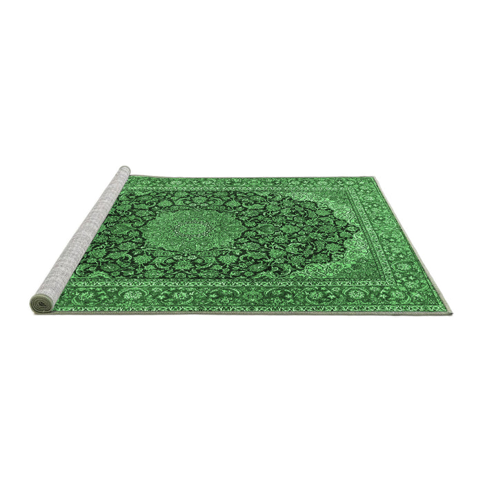 Sideview of Machine Washable Medallion Emerald Green Traditional Area Rugs, wshtr3515emgrn