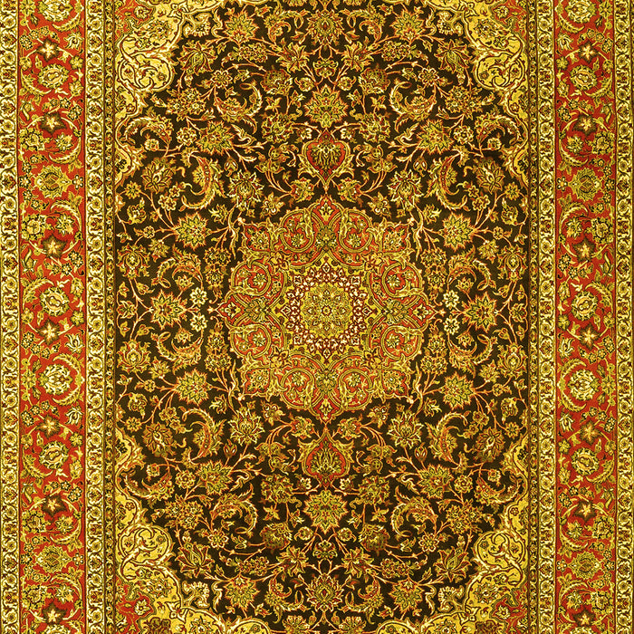Machine Washable Medallion Yellow Traditional Rug, wshtr3515yw