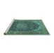 Sideview of Machine Washable Medallion Turquoise Traditional Area Rugs, wshtr3515turq