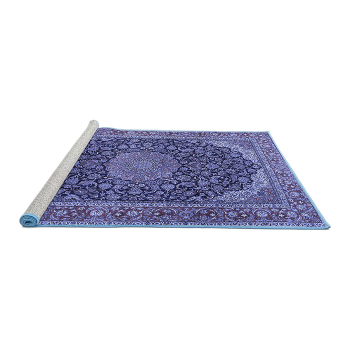 Sideview of Machine Washable Medallion Blue Traditional Rug, wshtr3515blu
