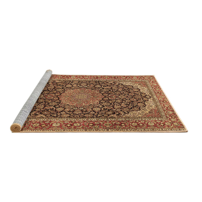 Sideview of Machine Washable Medallion Brown Traditional Rug, wshtr3515brn